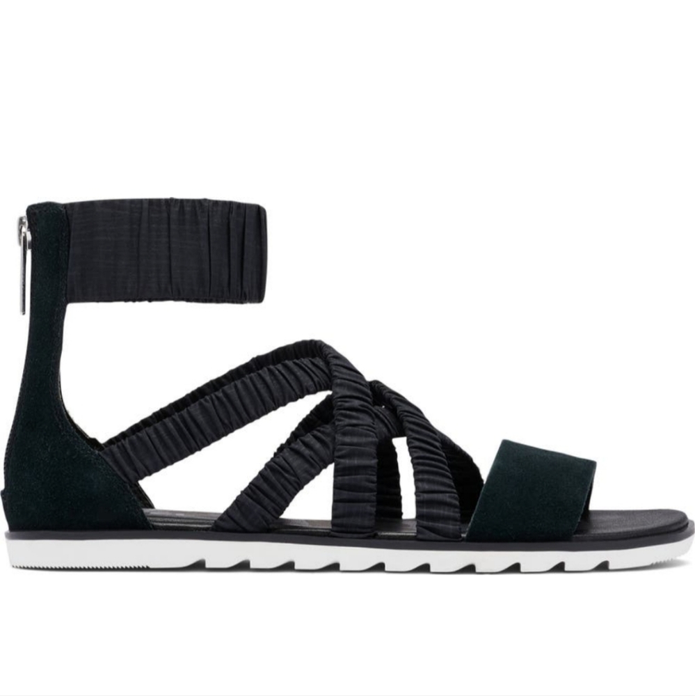 Sorel Black Strappy Elastic Ankle Sandals - Picture 2 of 9